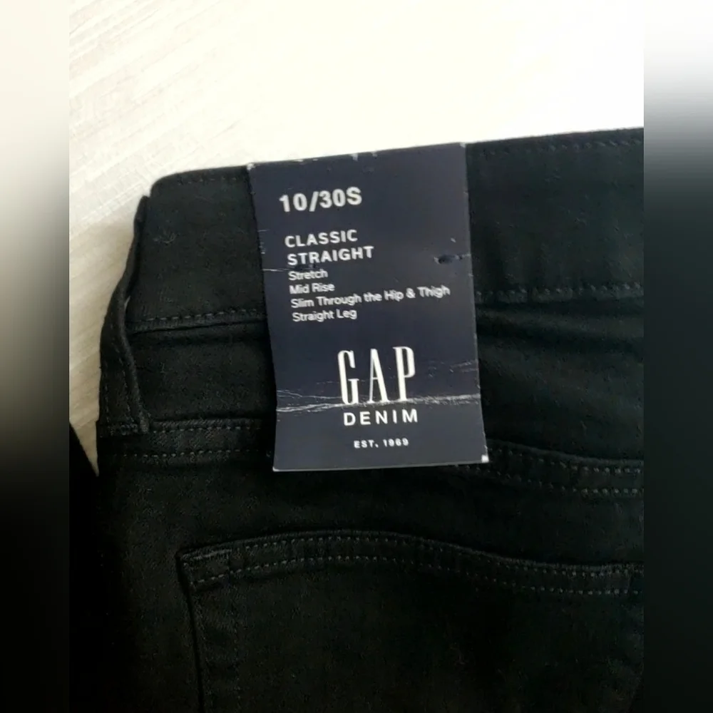 GAP 90's Mid Rise Classic Straight Jeans Black Stretch Hold 10/30 SHORT NWT $80